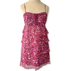American Eagle Womens Y2K Babydoll Boho Dress Size 4 Purple Pink Tiered Festival